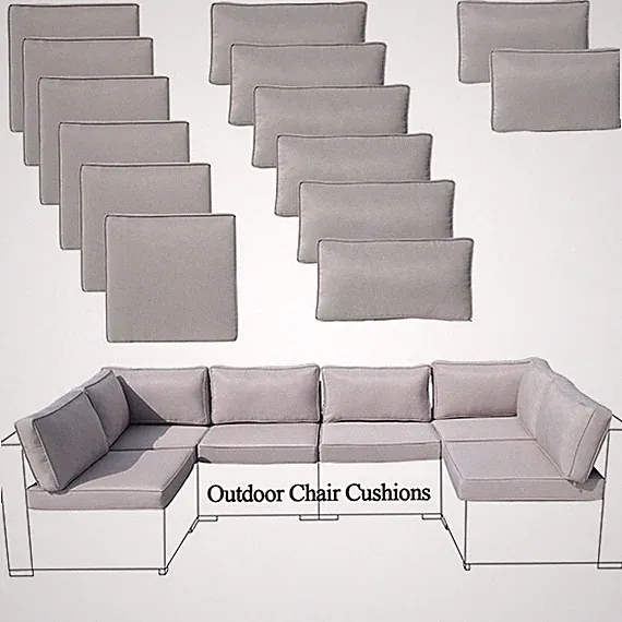 14 PCs Outdoor Patio Furniture Chair Cushions Set Replacement Grey Sofa Insert
