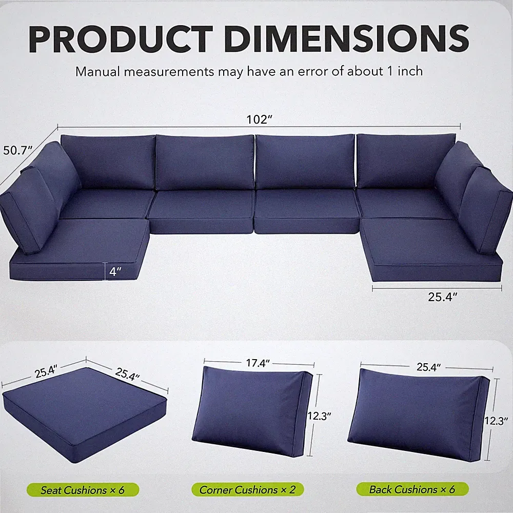 🪑 14 PCS Patio Replacement Cushions for 6 Seat Outdoor Furniture Set