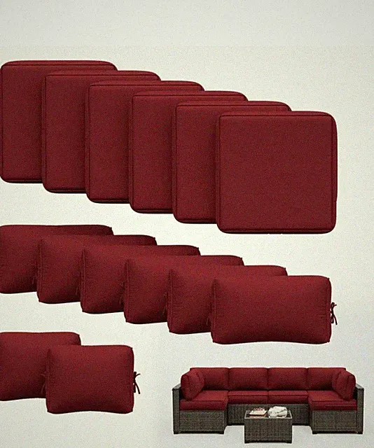 (14-Piece) Deep Seating Outdoor Lounge Chair Sectional Cushion Burgundy