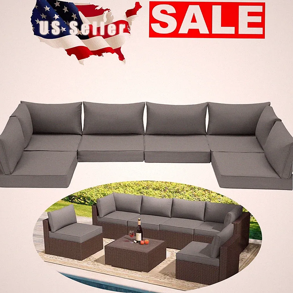 14 Piece Gray Outdoor Replacement Sofa Cushions For Sectional Patio Furniture