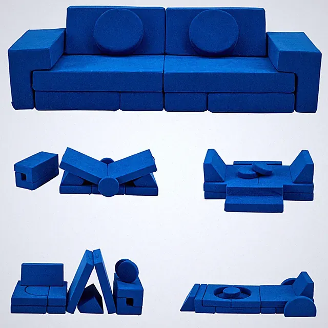 14-Piece Modular Kids' Sofa Set: All-Foam Construction, Blue Corduroy