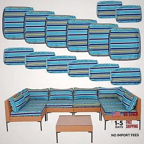 14 Piece Outdoor Patio Cushion Covers Replacement 23.6"x23.6"x3.4" Cyan Tones