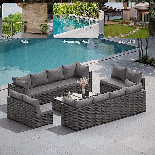14-Piece Outdoor Patio Furniture Set - All-Weather PE Rattan Sectional Wicker