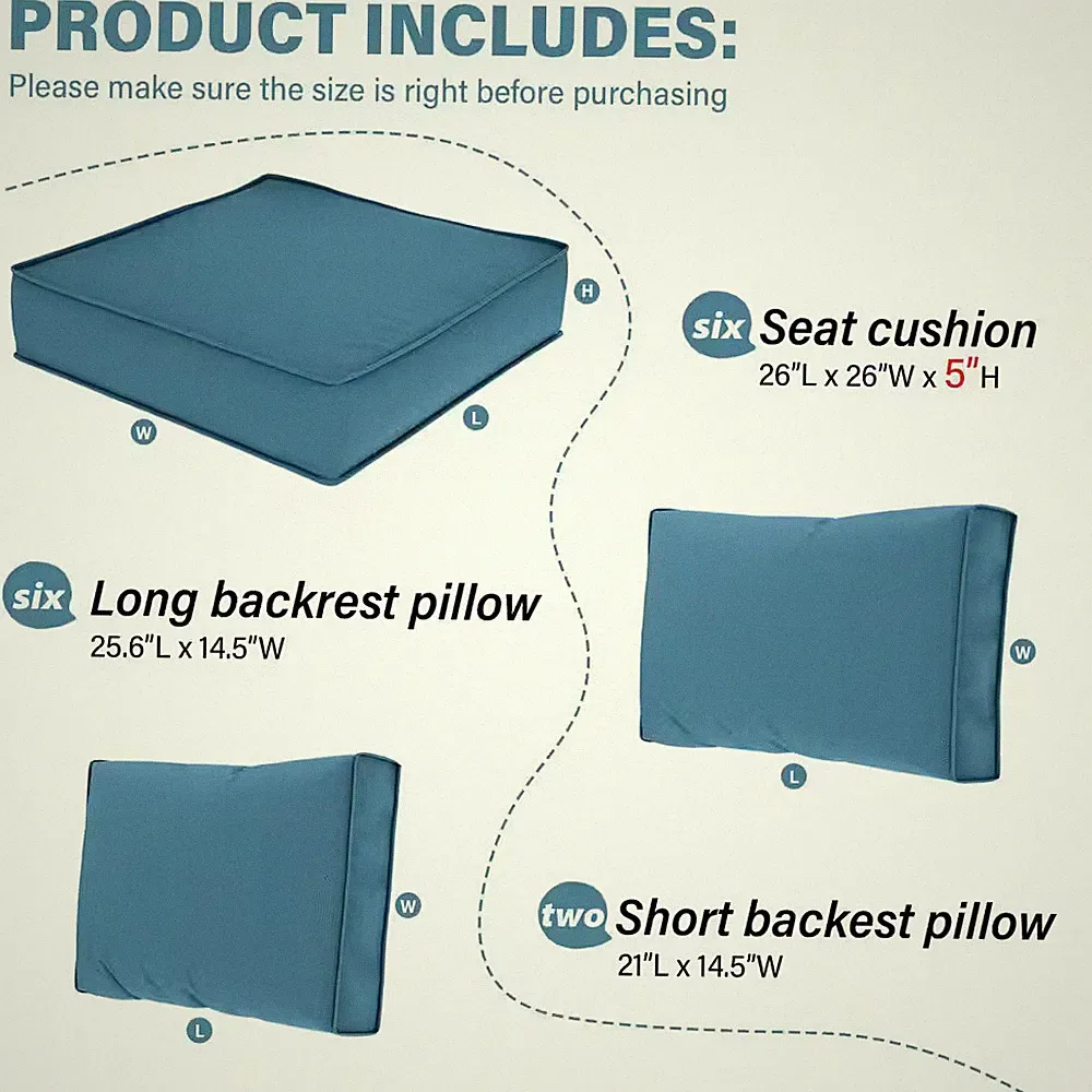 14-Piece Outdoor Sectional Cushion Replacement Set, 26 X 26 X 5 In. Deep Seat...