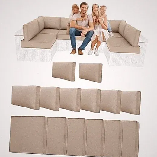 14 Piece Outdoor Sectional Cushions, Water-Resistant Outdoor Sofa Khaki
