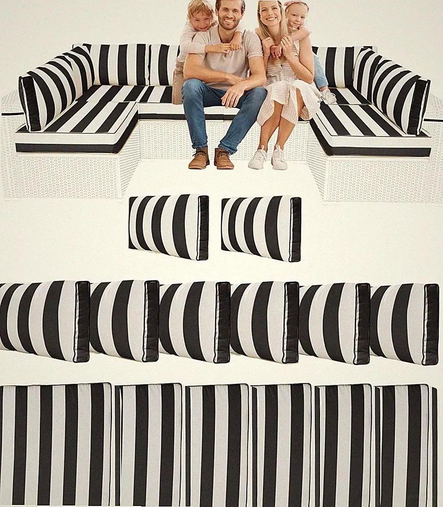 14-Piece Water-Resistant Outdoor Sofa Cushions for 6-Seat Rattan Set