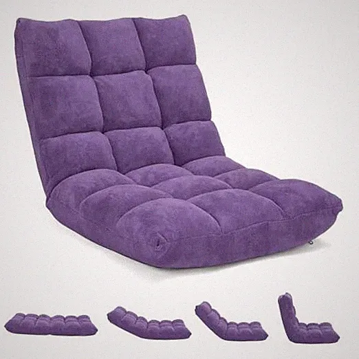 14-Position Floor Sofa, Folding Gaming Sofa Chair, Comfy Cushions & Purple