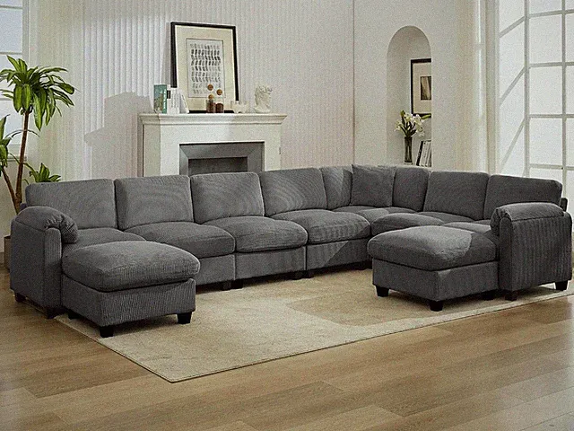 140.6'' U Shaped Modular Sectional Cloud Couch, Comfy Corduroy 7 Seater Sofa wit