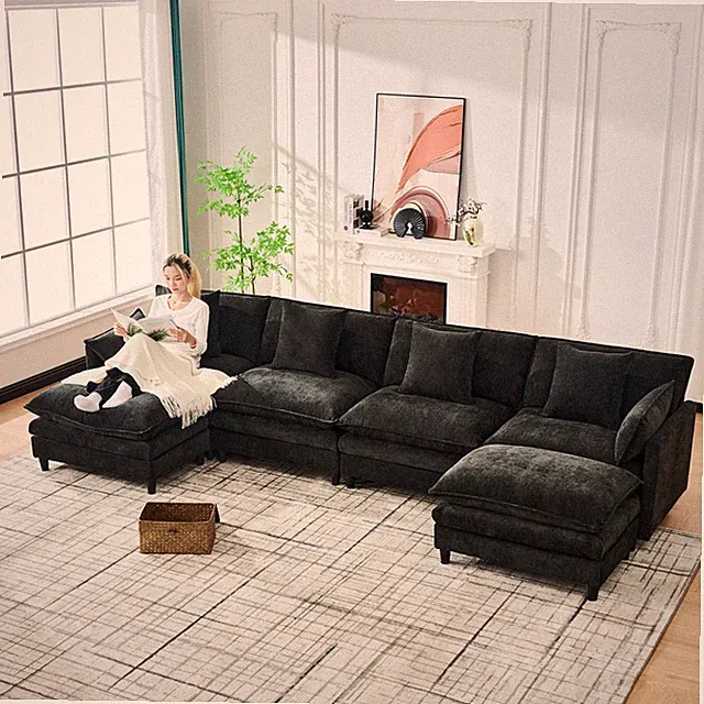 140.9-inch U-shaped modular sectional sofa, suitable for living room or bedroom.
