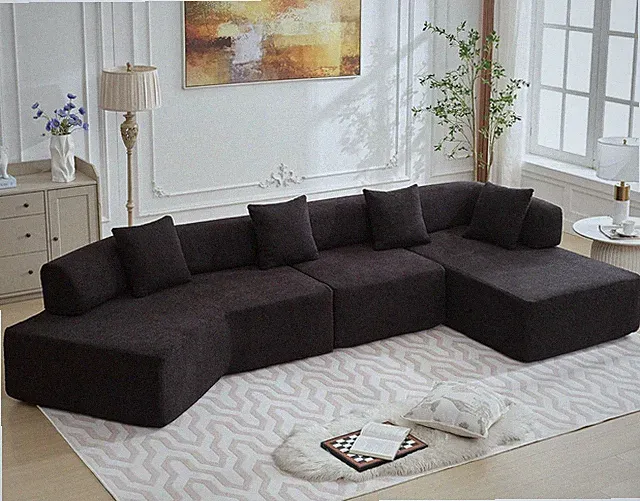 140" Black Oversized Modular Sofa with 4 Pillows, No Assembly Required