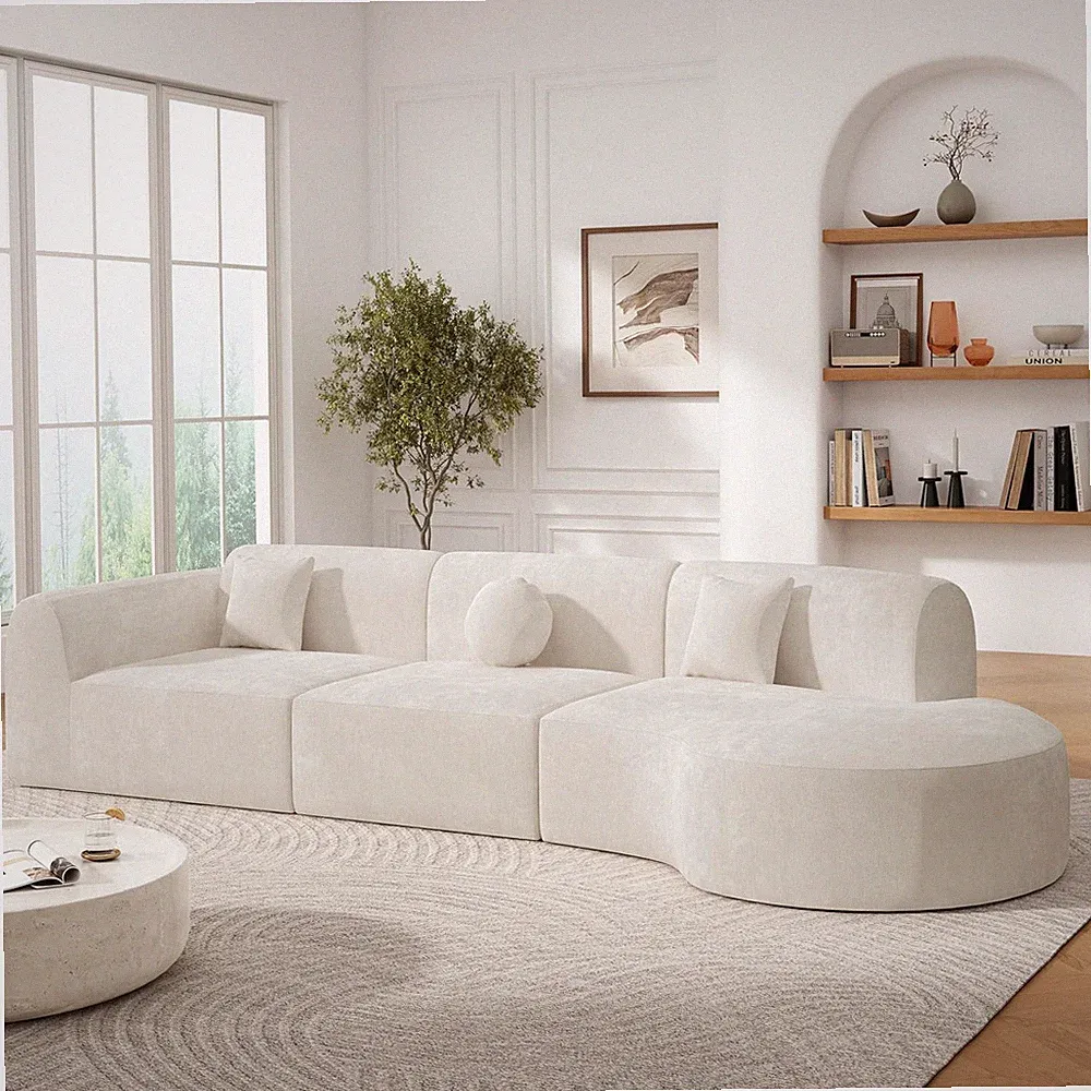 140" Large Curved Sectional Sofa with 3 Cushions,Modern Elegant Curved Couch Hig