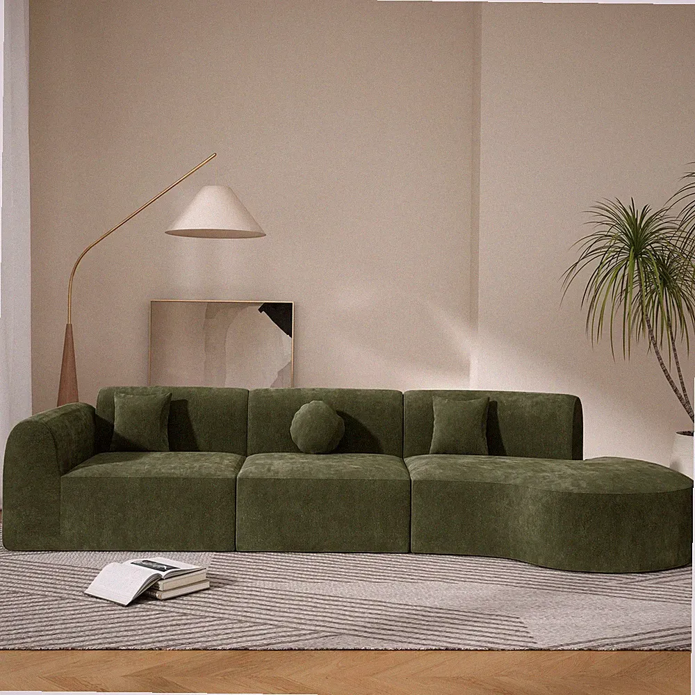 140" Modern Curved Sectional Sofa with High-Density Fully Compressed Foam Chaise