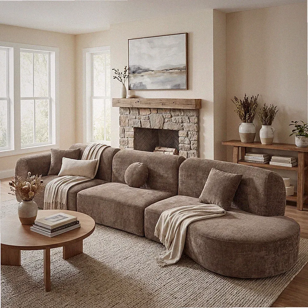 140" Modern Curved Sectional Sofa with High-Density Fully Compressed Sponge a