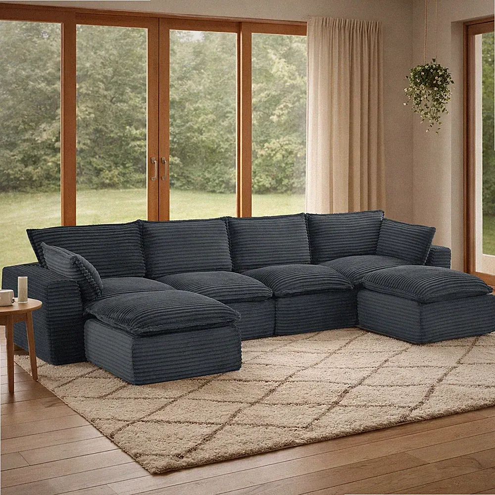 140" Modular Sectional Sofa, Pet-Friendly Corduroy, No-Tool Configuration