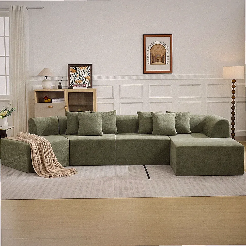 140''Oversized Cloud Velvet Curved Sectional Couch, Boneless Couch with L-Shape