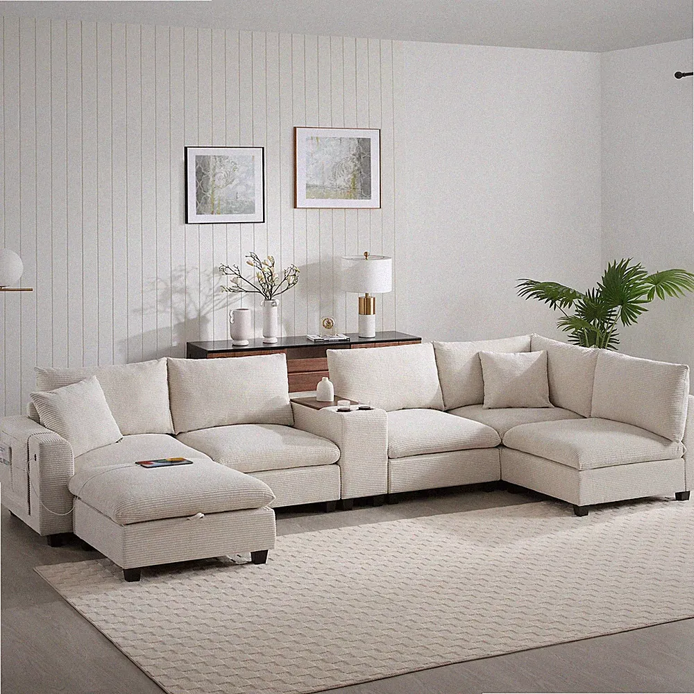 140'' Oversized Modular Sectional Sofa with Movable Storage Ottoman and Console