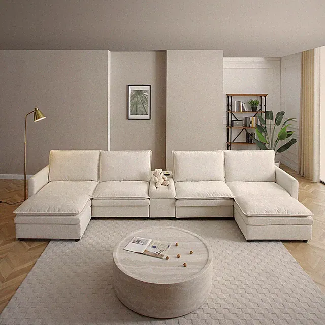 140" U Shaped Couch, Modular Sectional Sofa, 6-Seater Comfy Cloud Couch with M