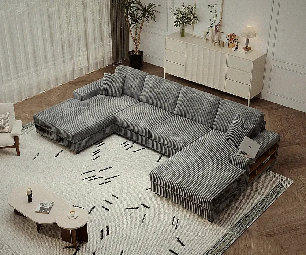 140" U-Shaped Modular Sectional Sofa with Storage & Chaise, Dark Gray