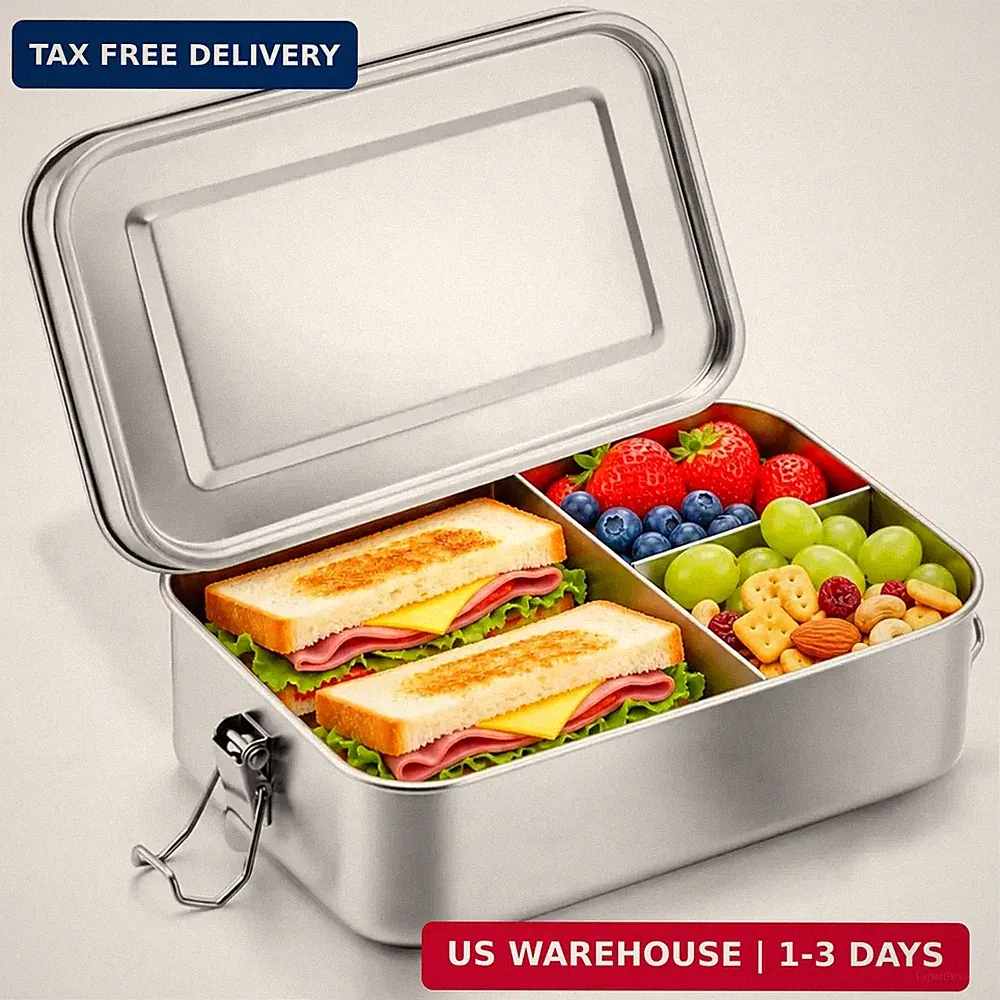 1400 ML Bento Box, 3-Section Stainless Steel Containers Lunch Boxes, 1 Pc