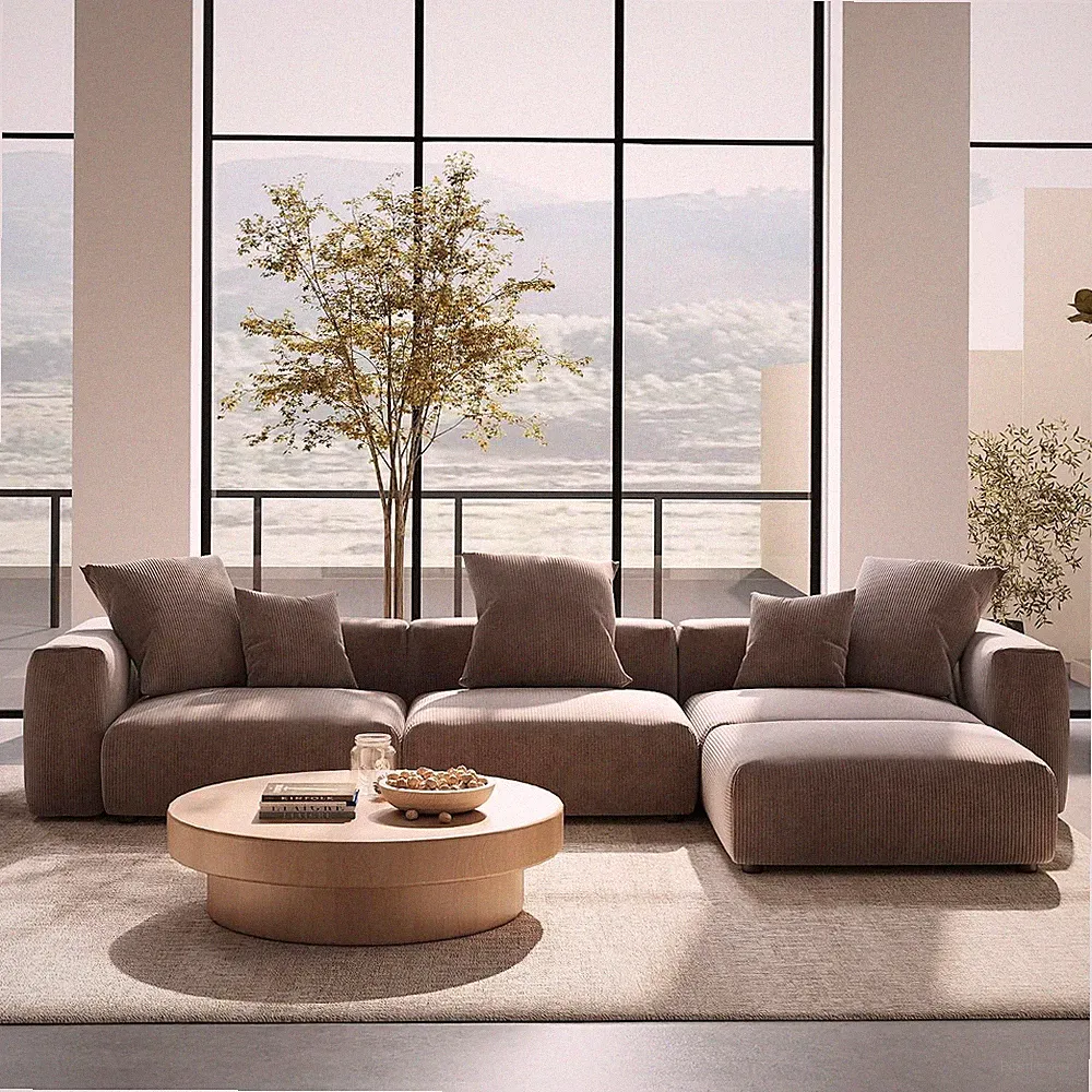 141.73" Modular Sectional Sofa Cloud Couch, L Shaped Sofa with Ottoman, Corduroy