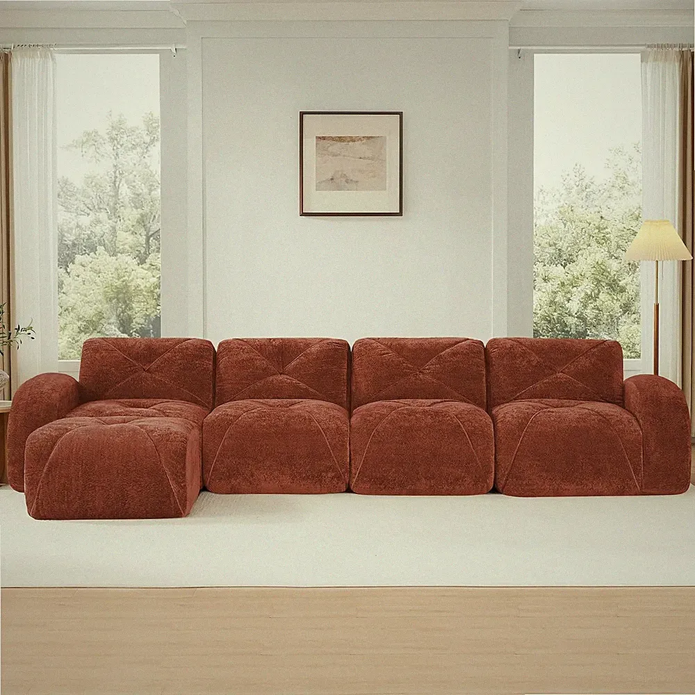141" L-Shaped Velvet Modular Sectional Sofa with High-Density Foam Cushion & 4 P