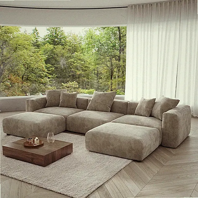 141" Oversized Modular Sectional Couch, Deep 3-Seats Corduroy Sofa with Chaise O