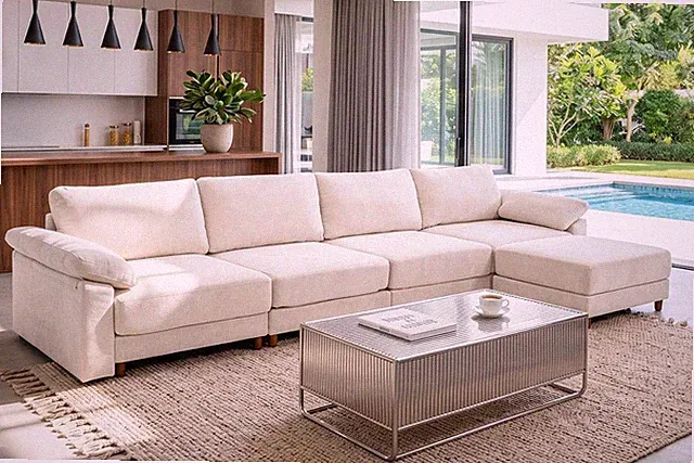 141" Oversized Modular Sectional Sofa with Ottoman, Modern Chenille U-Shaped Sec