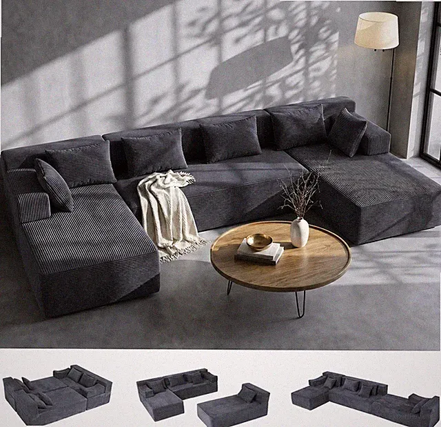 141" U-Shaped Modular Sectional Sofa with Chaise Lounge, Boneless Corduroy Cloud