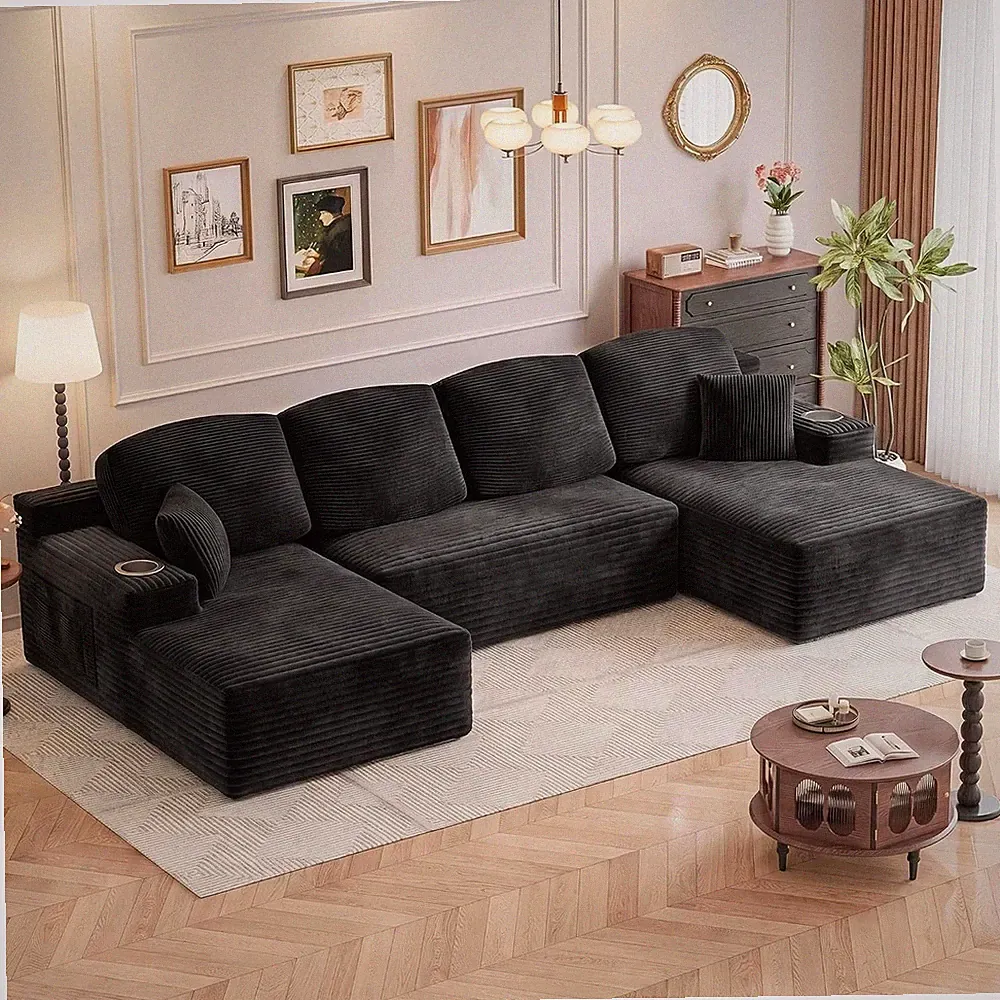 142" Boneless Couch, Modular Sectional Sofa, No Assembly Required, Memory Foam F