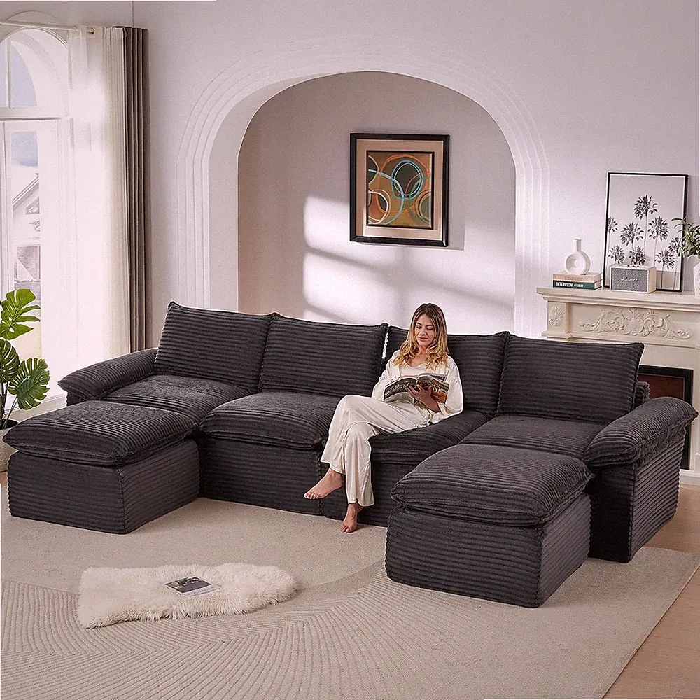 142" Cloud Sectional Couches for Living Room,Convertible Boneless U Shaped Couch