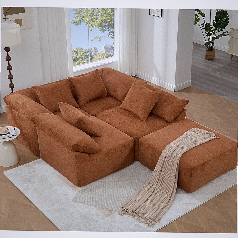 142" L Shaped Modular Sectional Sofa,No Assembly,5 Piece Couch, Convertible Slee