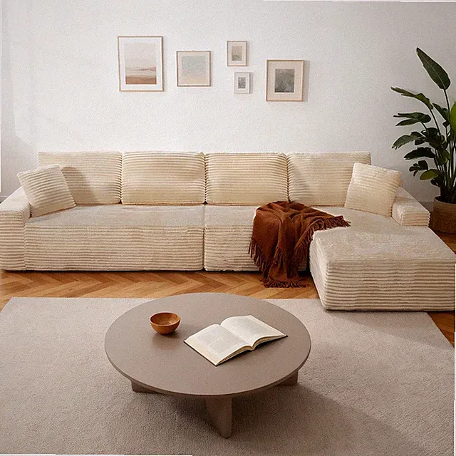 142" Modular L-Shaped Chaise Sectional Sofa, Right Facing, Corduroy