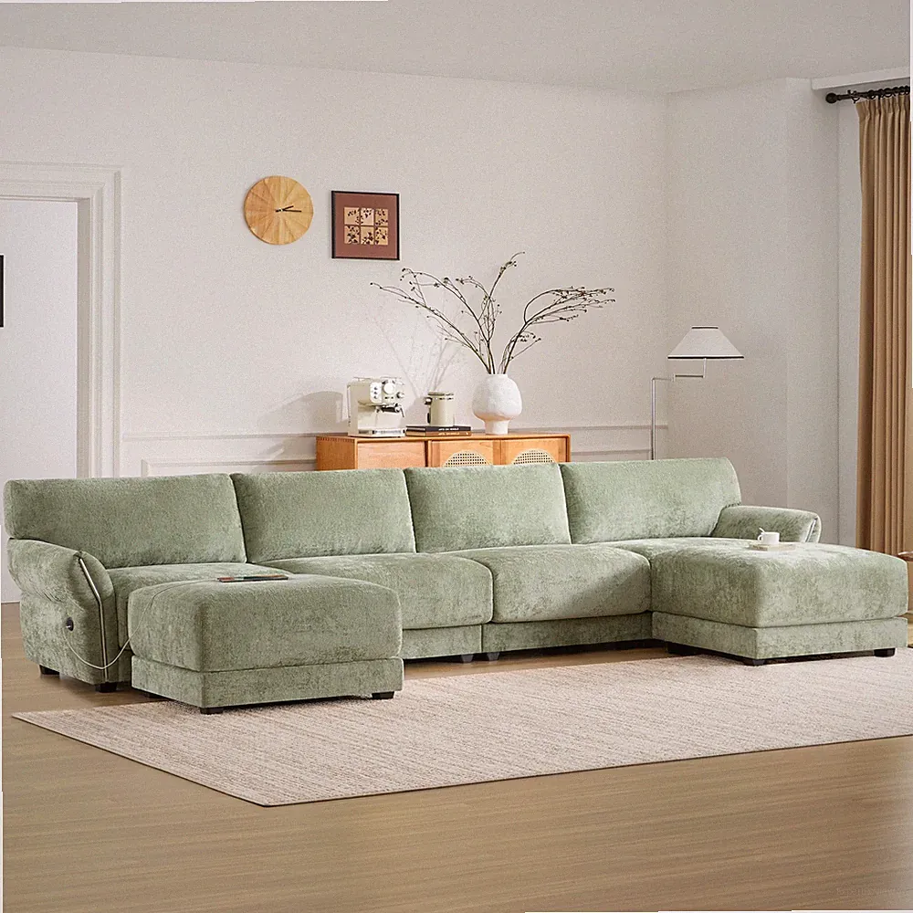 142" Modular Sectional Sofa, U-Shape with Extra-Wide Seat Cushion, USB and Type