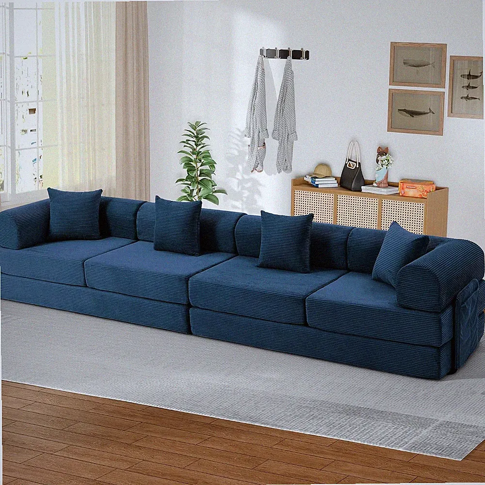 142" Modular Sofa Bed, 7-in-1 Convertible Couch with Storage, Blue