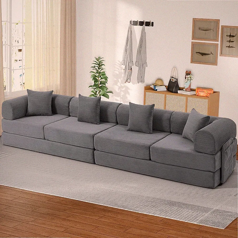 142" Oversized Modular Sectional Sofa Bed, 7-In-1 Convertible Corduroy Cloud Cou