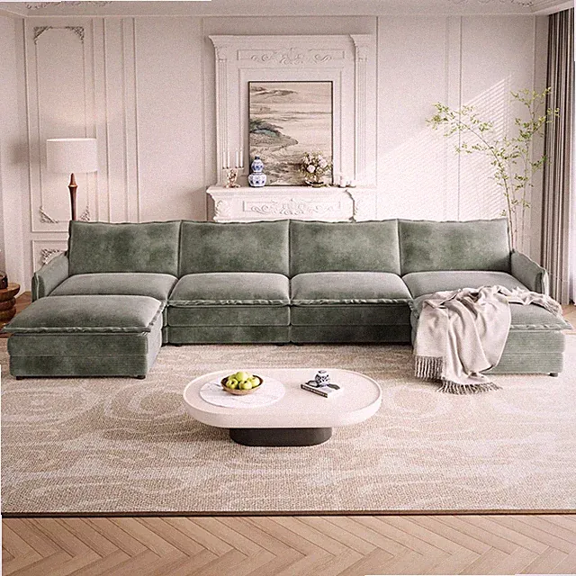 142" U-Shaped Modular Sofa Set with Ottomans - Green Cloud Couch