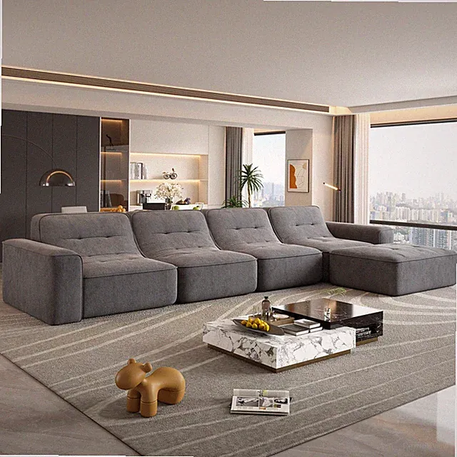143.7" Modular Sectional Sofa Set with Removable Ottoman,Tufted Design, Deep Se