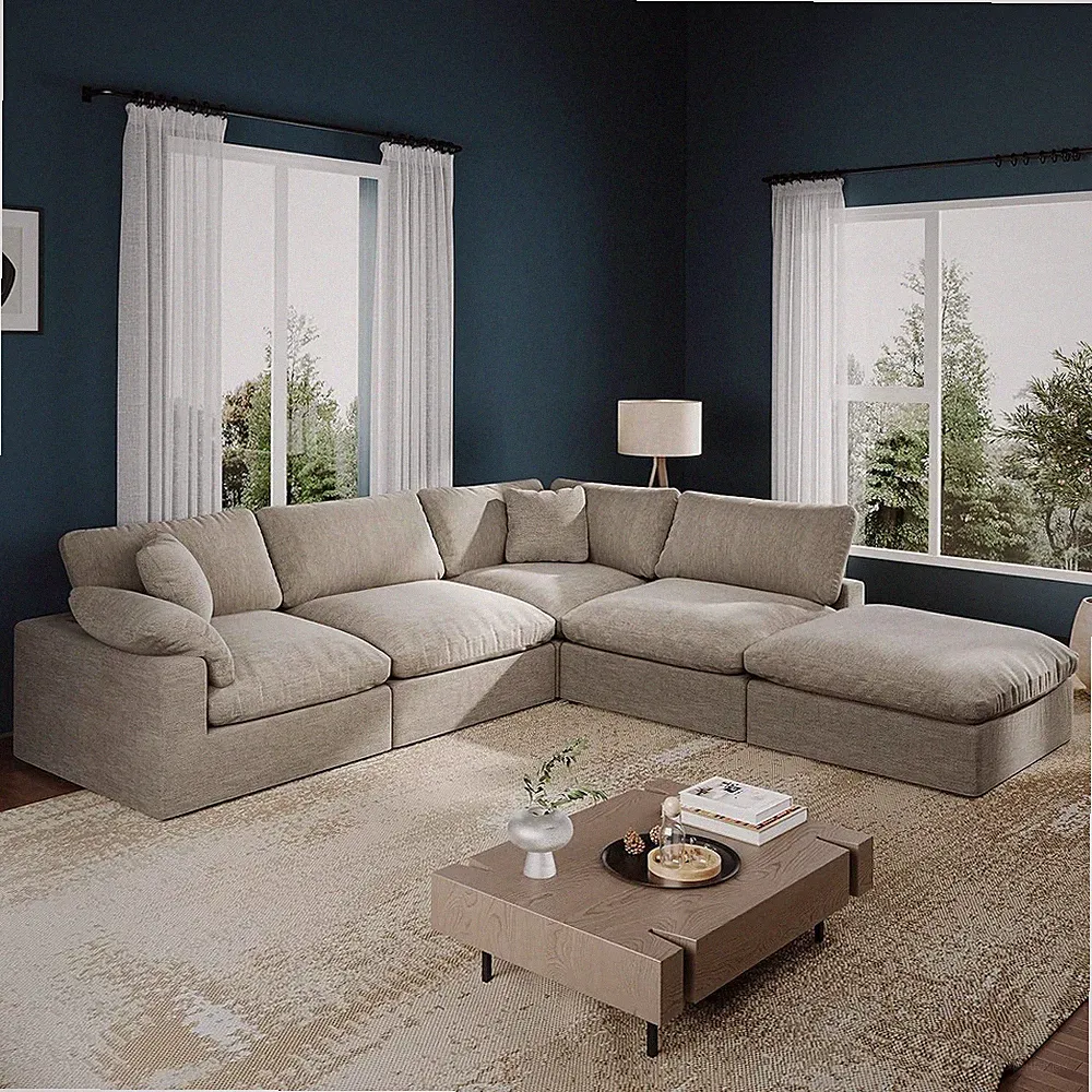 143" L Shape Cloud Modular Couches,Modern Convertible Sectional down Filled Sofa