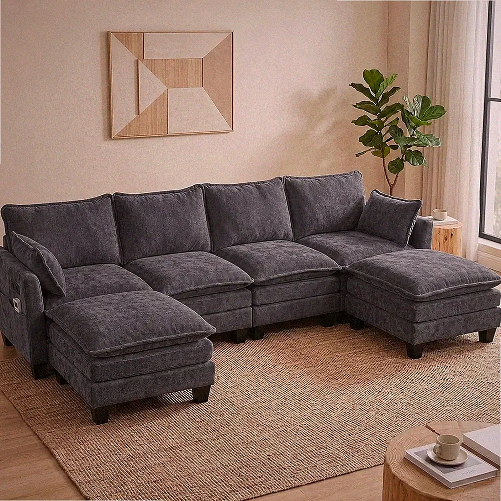 143" Modular Sectional Sofa Cloud Couch - U Shape Sofa with Charging Station Sid