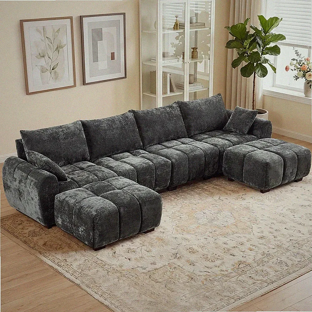 143" Oversized U Shaped Cloud Modular Sectional Sofa, Modern Chenille Upholstere
