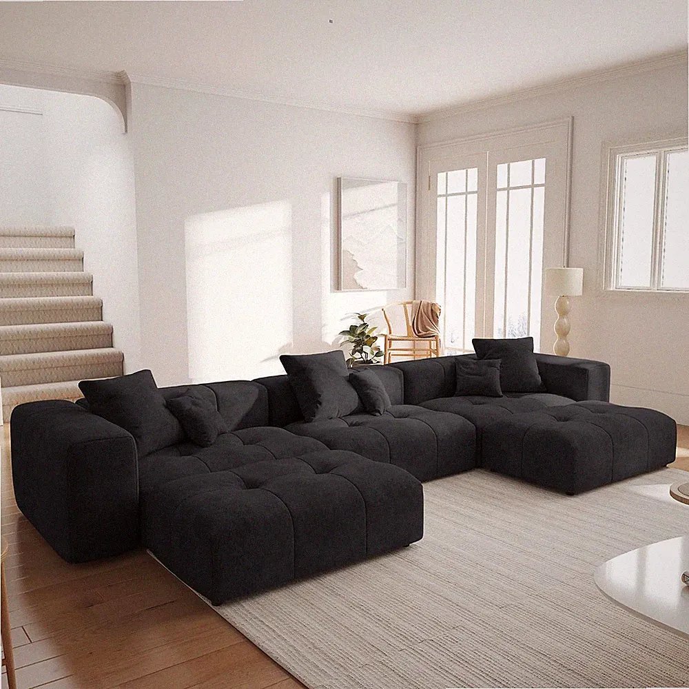 144.1 Inch U-Shaped Modular Sofa, Mid Century Modern Deep Seat Sectional Couch