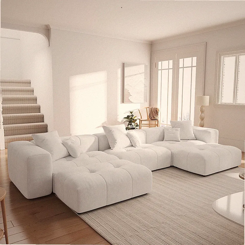 144.1 Inch U-Shaped Modular Sofa, Mid Century Modern Deep Seat Sectional Couch