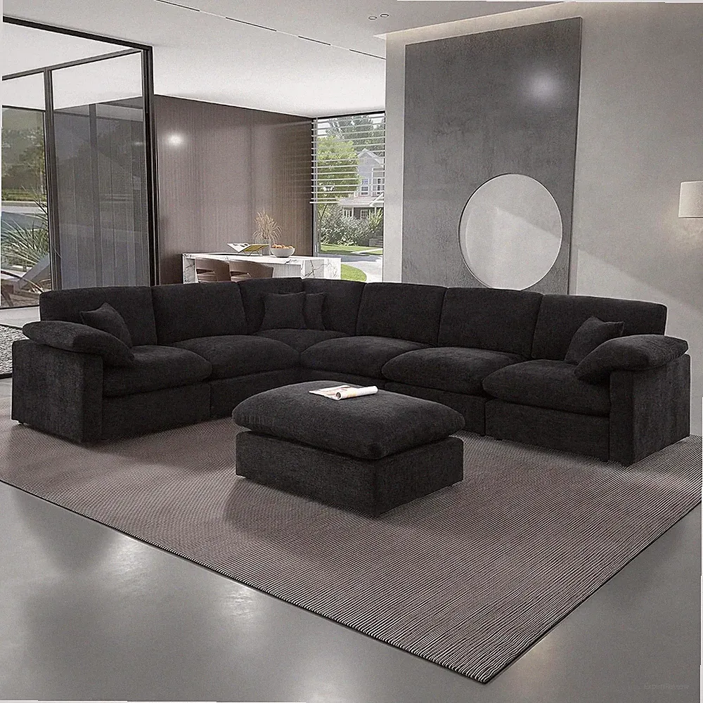 144-Inch Oversized L-Shaped Corner Sectional Cloud Sofa,Modern 7 Seat Modular Cl
