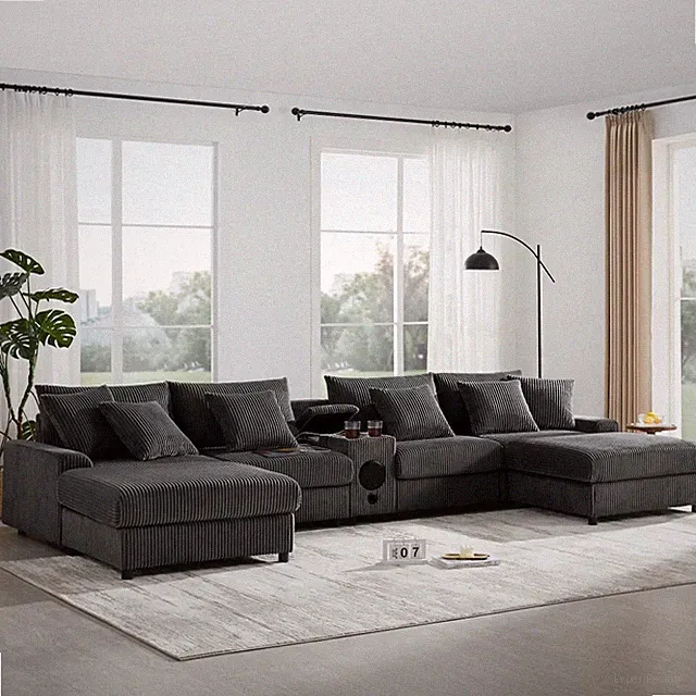 144'' U-Shaped,114" L-Shaped Sectional Cloud Sofa w/Bluetooth Speakers,USB Port