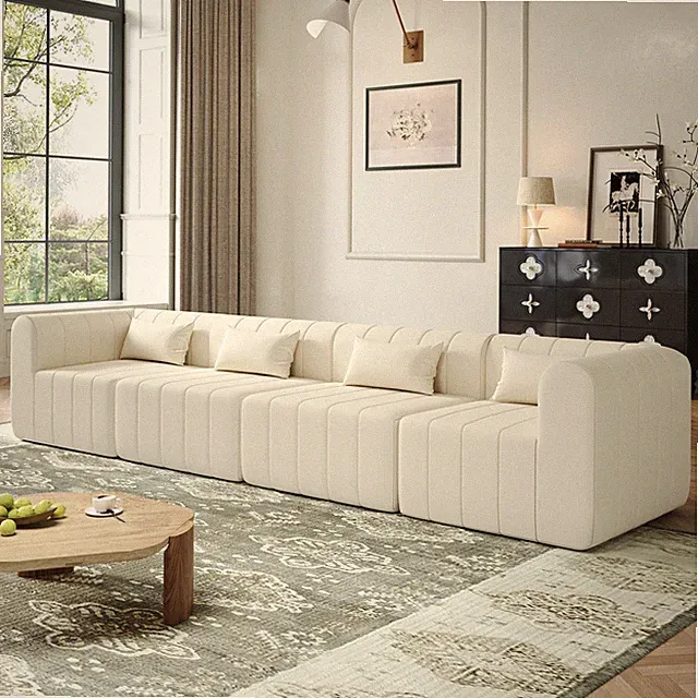 145.5 Inch Modular Full-Compressed Sectional Sofa, Beige Polyester Upholstered