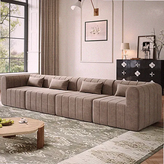145.5 Inch Modular Full-Compressed Sectional Sofa, Espresso Polyester Foam