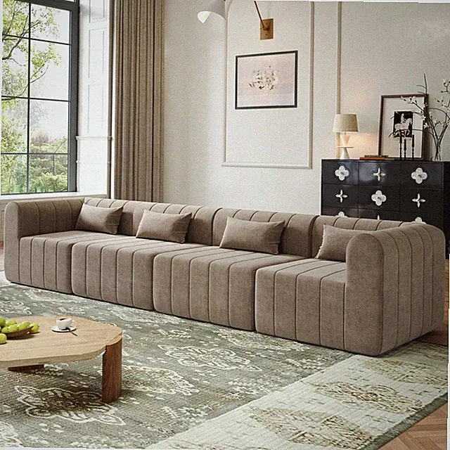 145.5 Inch Modular Full-Compressed Sectional Sofa, Espresso Polyester Upholste