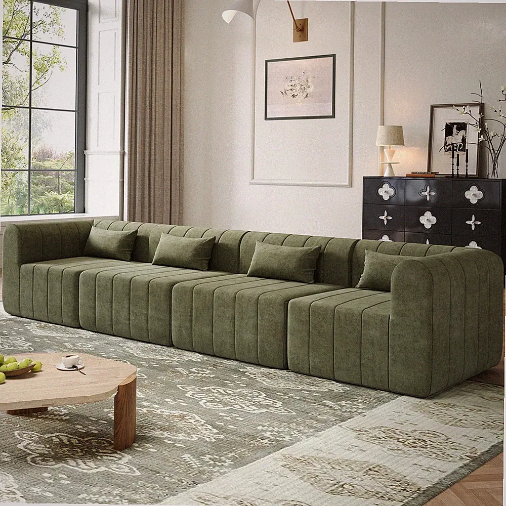 145.5 Inch Modular Full-Compressed Sectional Sofa, Green Polyester Upholstered