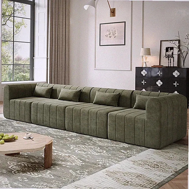 145.5 Inch Modular Full-Compressed Sectional Sofa, Green Polyester Upholstered