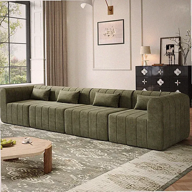 145.5 Inch Modular Full-Compressed Sectional Sofa, Green Polyester Upholstered M